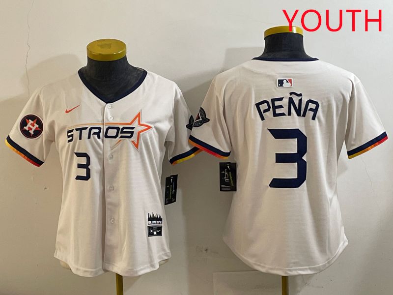 Youth Houston Astros #3 Pena Cream Three generations Joint Name 2025 Nike MLB Jersey style 4102